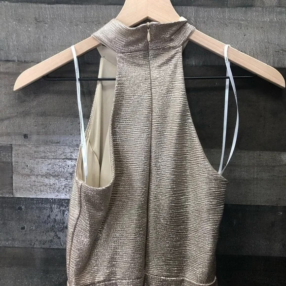 Lulu’s Metallic Champagne Halter Bodycon Dress - Picture 7 of 10